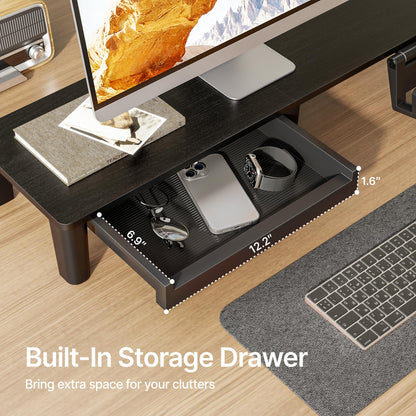 PEGZONE Monitor Stand Riser for Desk, Ergonomic Computer Riser with Storage Drawer, Desktop Shelf Organizer for PC, Laptop, Desk Computer Riser For Home Office