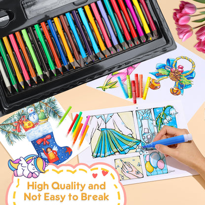 Art Supplies 332 Piece Drawing Art Kit Gifts for Girls Boys Kids Teens Gifts Art Set Case with Double Sided Trifold Easel, Stickers, Sketch Paper, Coloring Book, Pastels, Crayons, Pencils (Black)
