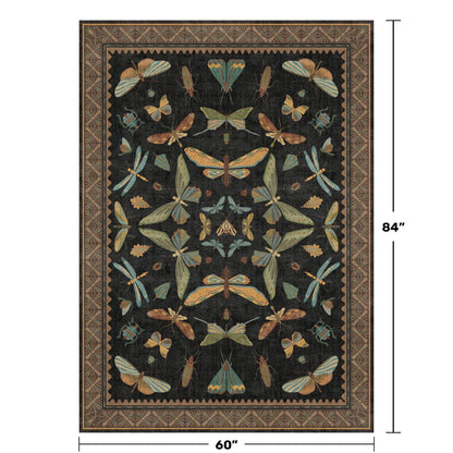 Washable 5x7 Black Rug for Living Room - Foyer Rugs for Entryway, Bedroom, Home Office, Gothic Witchy Insect Bug Floral Retro Indoor Décor