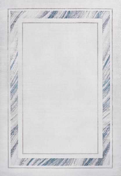 JONATHAN Y Marble Pattern High-Low Silver/Blue Indoor Area Rug, 3x5, Athens Classic Border, Easy-Cleaning for Living Room, Bedroom, Kitchen, Pet Friendly, Non-Shedding (CAR102B-3)