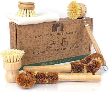 Jungle Culture® 6 Pack Bamboo Dish Brush Set
