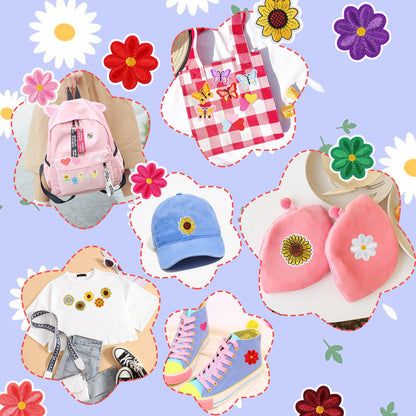 NICEVINYL Random Iron on Patches for Clothing: 120PCS Flower Heart Patch Iron on Cute Butterfly Embroidered Sew Applique Repair Patches for Jeans Jackets Backpacks