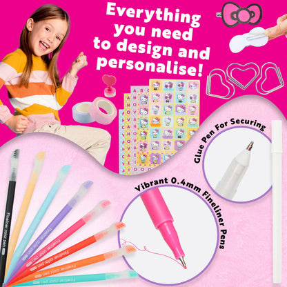 Hello Kitty Sanrio DIY Journal Kit for Girls Tweens, A5 Spiral Notebook with Stickers, Stationery Set, Cute Art & Crafts Supplies, Diary Set, Kawaii Anime Gifts for Girls (Pink Hello Kitty)