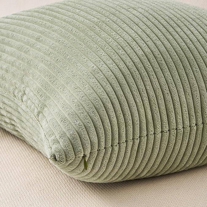 Topfinel Green White Spring Pillow Covers 18x18 Inch Set of 4 Boho Nordic Cushion Covers Soft Corduroy Home Decor for Couch Bed Sofa Living Room