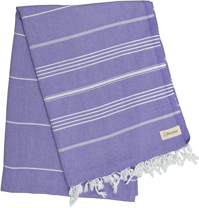 Bersuse Towels Anatolia XL Beach Blanket Throw Blanket Turkish Towel 100% Cotton Extra-Large Quick-Dry Lightweight Premium Peshtemal Towel - 61x82 Inches, Dark Purple (Set of 3)