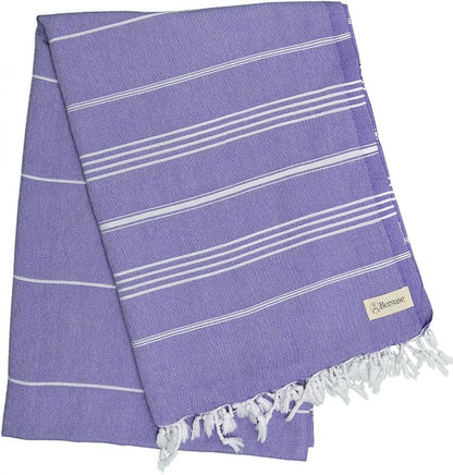 Bersuse Towels Anatolia XL Beach Blanket Throw Blanket Turkish Towel 100% Cotton Extra-Large Quick-Dry Lightweight Premium Peshtemal Towel - 61x82 Inches, Dark Purple (Set of 6)