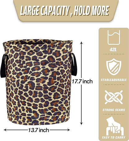 Brown Leopard Laundry Basket Foldable Oxford Cloth Funny Tote Bag Laundry