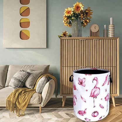 Pink Flamingo Laundry Basket Animal Foldable Funny Laundry Hamper Oxford Cloth