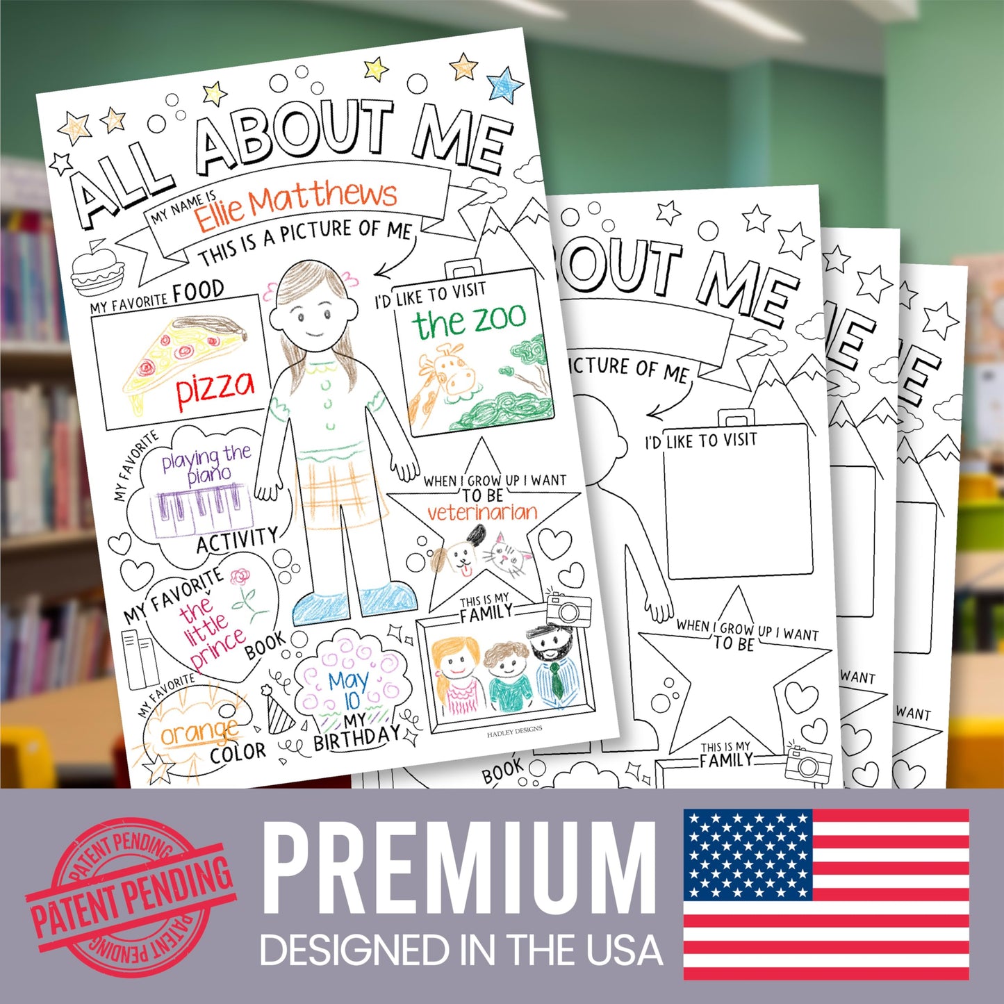 Hadley Designs All About Me Posters for Classroom Must Haves - 20 Star Student Poster, 100 Days of School Items, Star of The Week Poster Elementary Classroom Decor, End of School Year Teacher Supplies