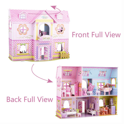 WISESTAR Large Princess Castle 3D Puzzles Model Dollhouse Kits for Girls, 92PCS Fairytale House with Furniture, Educational Toy Birthday for Kids and Adults Fit for Kids Over 8 Years