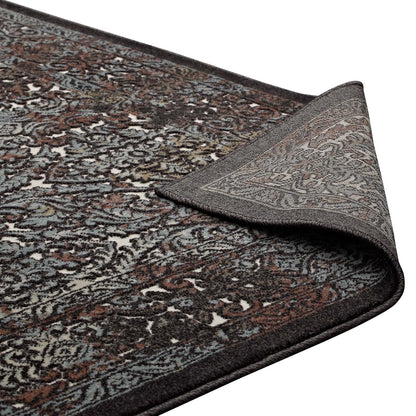 Modway Westia Ornate Turkish 5x8 Vintage Area Rug in Dark Brown and Silver Blue