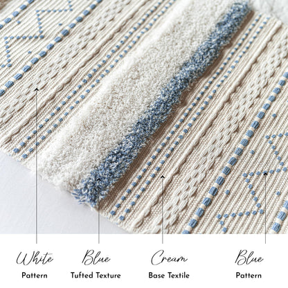 BlissBlush Long Vertical Wall Hanging Tapestry Coastal Blue Woven Boho Farmhouse Décor Tassel Handmade Wall Art Decoration for Bedroom Living Room Dorm Nursery Apartment, 16x39 INCH