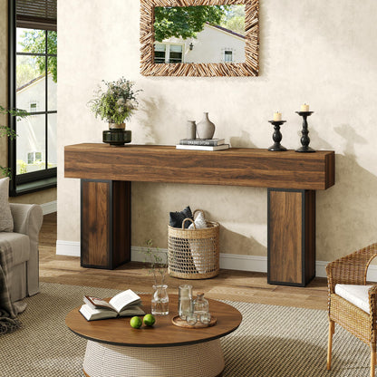 knoworld 70.9-Inch Long Console Table, Wooden Sofa Table Behind Couch Tables, Farmhouse Entryway Table Accent Table for Entrance, Hallway, Living Room, Foyer, Rustic Brown