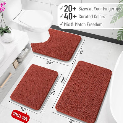 OLANLY Toilet Rugs U-Shaped 24x20, Extra Soft Absorbent Chenille Contour Bathroom Rugs for Toilet, Dry Quickly, Machine Washable, Non-Slip Bath Mat, Rustic Terracotta