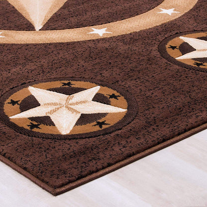 Champion Rugs Western Barn Farmhouse Star Texas Star Rustic Cowboy Country Area Rug Brown Carpet (5’ 3” X 7’ 5”)