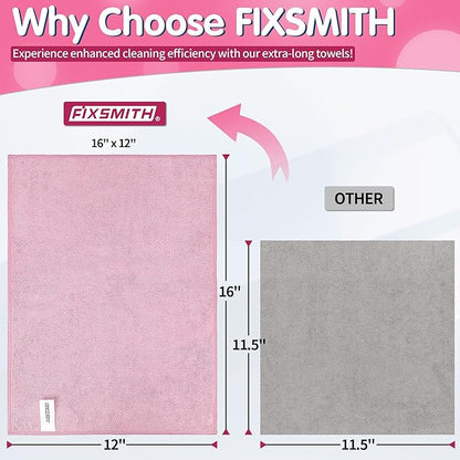 FIXSMITH Pink Microfiber Cleaning Cloth -Pack of 8, Highly Absorbent Cleaning