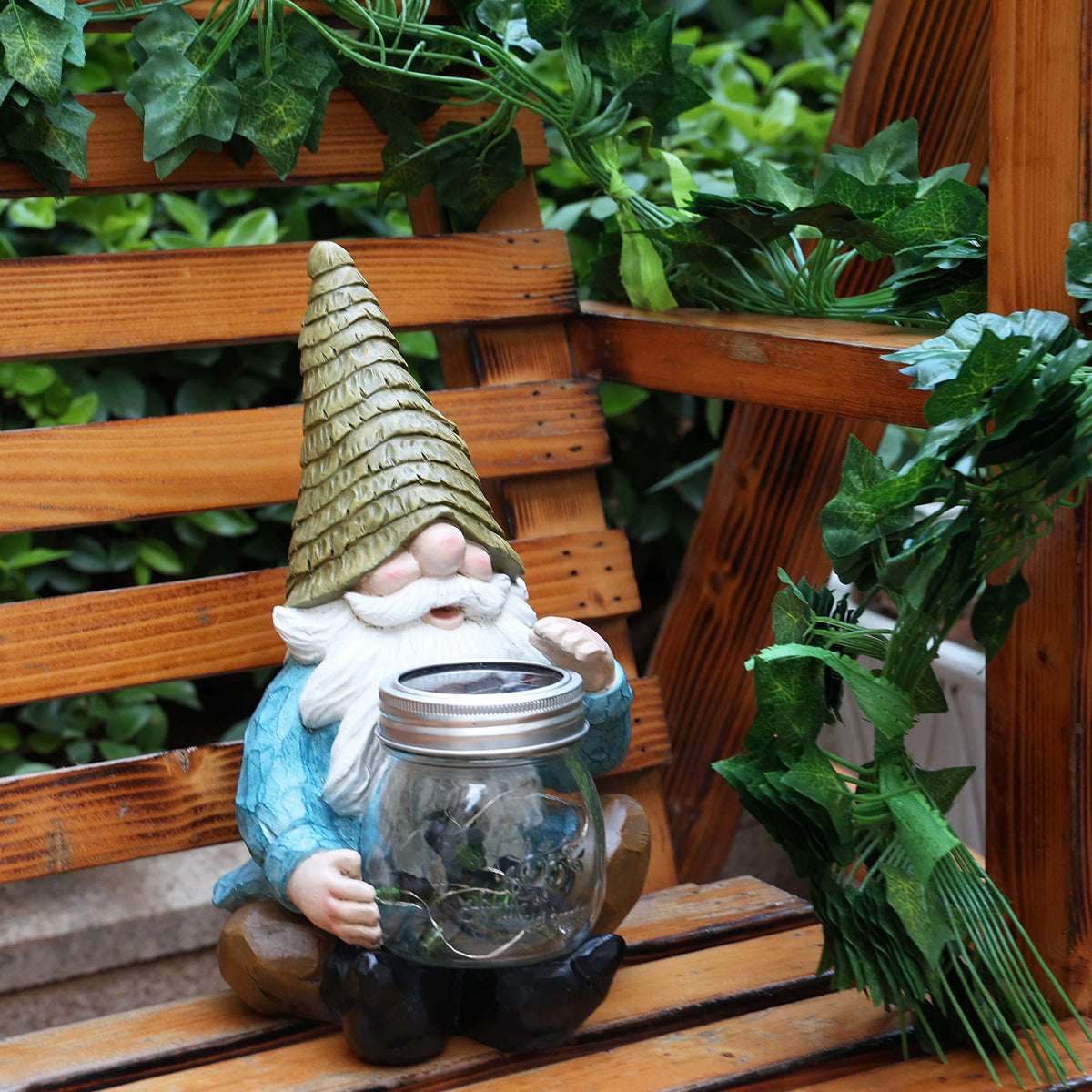 Vcdsoy Solar Firefly Jar Gnome Resin LED Garden Statue