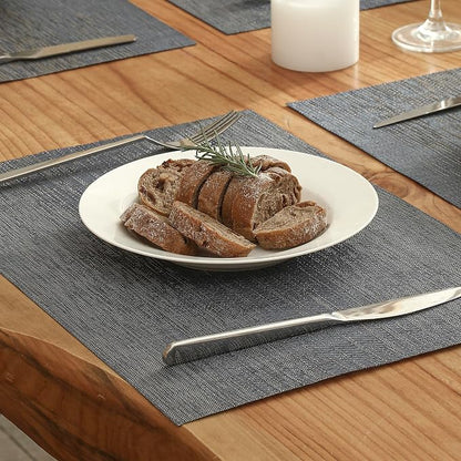 Leetaltree Denim Blue Placemats Set of 8 - Heat Resistant Non-Slip Place mats for Dining Table, Washable Durable PVC Vinyl Woven Table Mats（Denim Blue, 8）