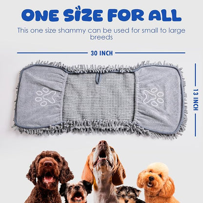 Microfiber Dog Bath Towel, Grey | Super Absorbent, Quick Dry, Hand Pockets, Machine Washable