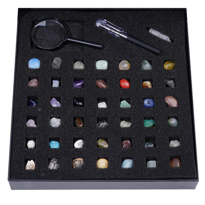 Rock Collection Starter Kit, 43 Pcs Rocks, Gemstones & Crystals Assorted Kit with Guide, Minerals Geology Education Science Gift for Adults Kids