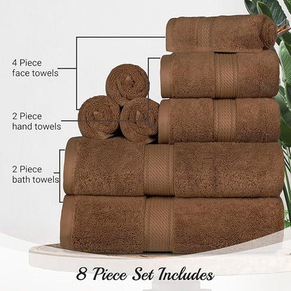 SUPERIOR Egyptian Cotton Pile 8 Piece Towel Set, Includes 2 Bath, 2 Hand