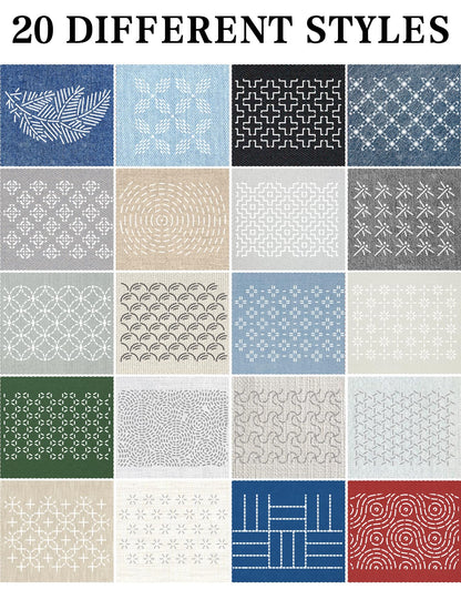 Gezan 20 Pcs Sashiko Stencils 8.3 x 5.9 Inch Plastic Sashiko Template Pattern Geometric Embroidery Stabilizers Drawing Line Template for Hand Quilting Sewing