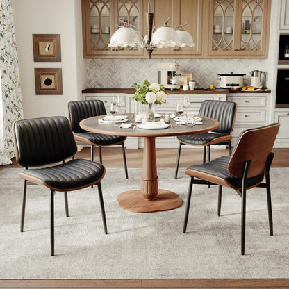 MALOL Leather Dining Chairs Set of 6, Modern Upholstered Dining Room Kitchen Chairs with Metal Legs and Wooden Back Support for Home Dining Room/Restaurant, Black