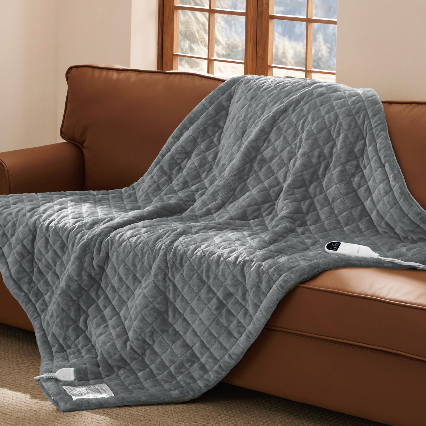 Bedsure Electric Blanket King Size - Dual Control Heated Blanket King Size, Fast Heating with 10 Time Settings & 10 Heat Settings, Warm Gift for Grandma (100x90 inches, Grey)