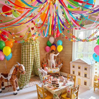 Teyva Daily Rainbow 665 Pcs Birthday Party Decor Kit 600 Sheets Paper Chain Garland 10 Rolls 330 ft Pastel Crepe Paper 50 Balloons 4 Star Stripe and Stapler Set DIY Hanging (0.98" X 8.66")
