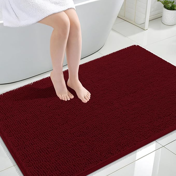 OLANLY Large Bathroom Rugs 44x32, Extra Soft Absorbent Chenille Bath Rugs, Rubber Backing Quick Dry, Machine Washable Bath Mats for Bathroom Floor, Tub and Shower, Home Decor Accessories, Burgundy