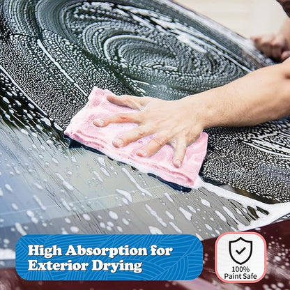 FIXSMITH Microfiber Cleaning Cloth, Shop Towels Bulk, 24 Pack Pink Microfiber