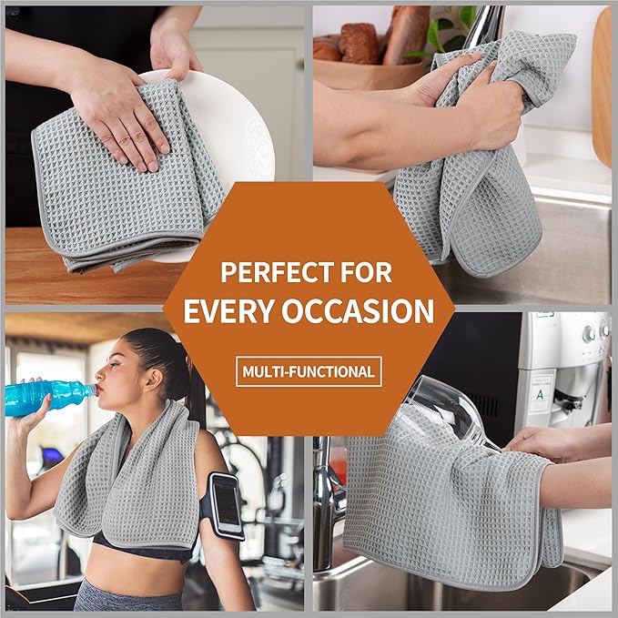 Microfiber Waffle Hand Towels, 4 Pieces, Fast Drying, Lint Free 430 GSM