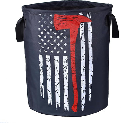 American Flag Red Line Ax Laundry Basket Firemen Foldable Oxford Cloth Funny