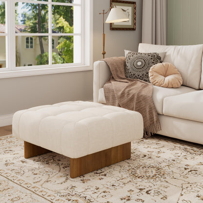 Christopher Knight Home Yvone Modern Upholstered Ottoman Coffee Table, Wooden Square Ottoman Foot Rest, Multipurpose Foot Stools Ottoman, Comfy Living Room Sofa Extra Seat, Beige+Brown