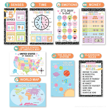Hadley Designs 16 Educational Posters for Classroom Must Haves - Laminated Pre-K Posters for Toddler Homeschool Essentials, Toddler & Preschool Learning Activities, Kindergarten Classroom Decor