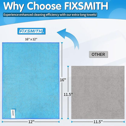FIXSMITH Blue Microfiber Cleaning Cloth -Pack of 8, Highly Absorbent Cleaning
