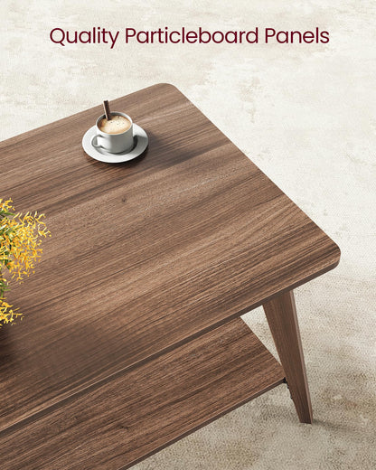 VASAGLE MAEZO Collection - Coffee Table, 2-Tier Center Table with Storage, Tapered Legs, Curved Transitions, 21.7 x 39.4 x 17.7 Inches, Easy to Assemble, for Living Room, Chestnut Brown ULCT249KX01S