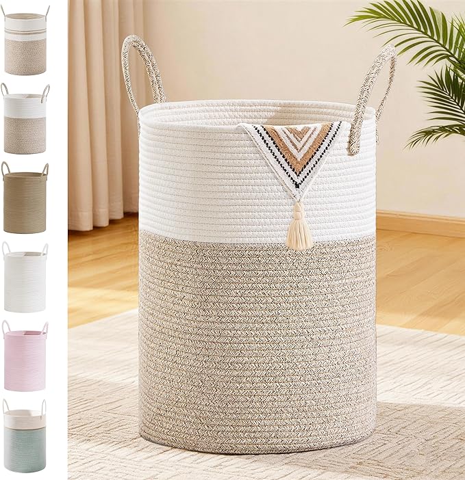 Tall Laundry Basket with Handles, 72L Portable Dirty Clothes Hamper, Boho