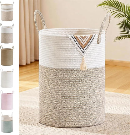 Tall Laundry Basket with Handles, 72L Portable Dirty Clothes Hamper, Boho