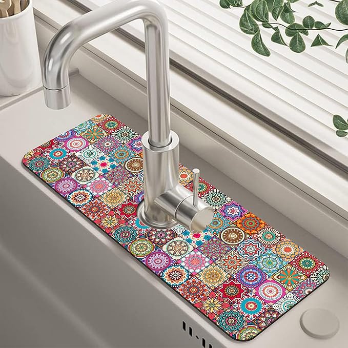 Faucet Draining Mat For Kitchen Sink Mexican Tiles Diatom Mud Absorbent Drain