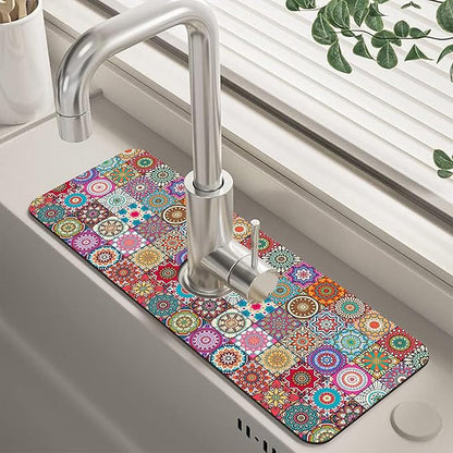 Faucet Draining Mat For Kitchen Sink Mexican Tiles Diatom Mud Absorbent Drain