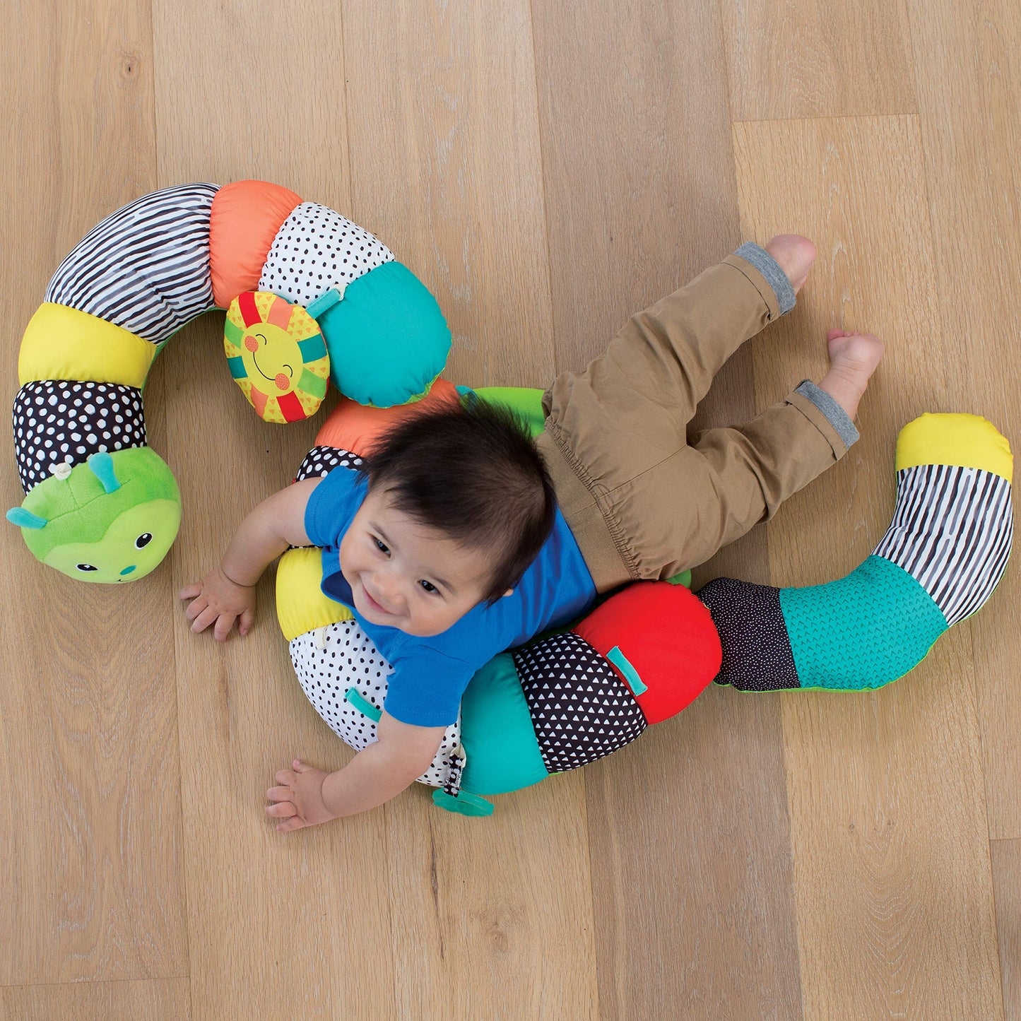 Infantino Prop-A-Pillar Tummy Time & Seated Support, Baby Floor Seat for Tummy Time & Early Sitting, Soft, Supportive, Engaging Toys, Caterpillar