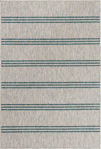 Unique Loom Outdoor Collection Area Rug - Anguilla (4' x 6' Rectangle, Light Gray/ Teal)