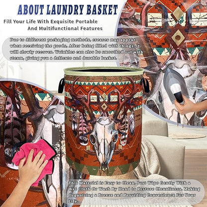 Longhorn Cattle Skull Laundry Basket Oxford Cloth Colorful Tribal Laundry Hamper
