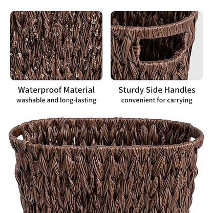 GRANNY SAYS Wicker Waste Basket, Waterproof Bathroom Trash Can, Bedroom Can, Durable Wastebasket with Handles, 15 Liters/4 Gallons