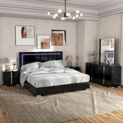 Furniture of America Alistair Modern Wood 5-Piece Bedroom Collection with Bed Frame, 2-Drawer Nightstands and 6-Drawer Dresser with Mirror, Box Spring Required, Black, Queen