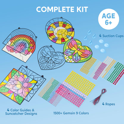 Klever Kits 4PCS Window Art Suncatcher Kits, Fun Gem Painting Kits, Diamond Art and Crafts for Boys Girls, Great Crafts Gift for Kids Birthdays Christmas Ages 6+