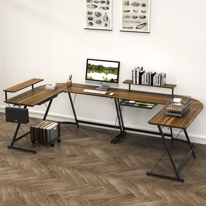 SHW 51 x 51 Inches Vista L-Shaped Desk with Monitor Stand and Drawer, Walnut