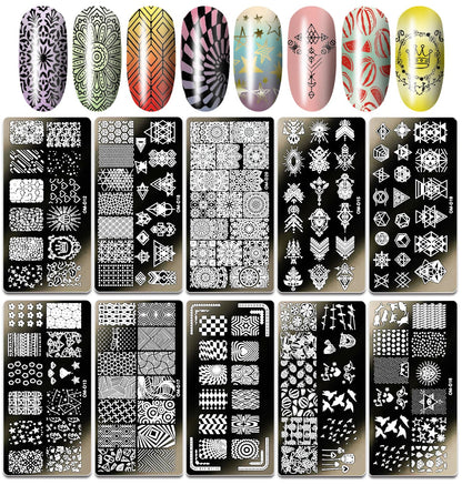SILPECWEE 10pcs Nail Stamping Plates Nail Stamp Kit Geometry Designs Nail Art Stencil Nail Plate Template Nail Art Accessories for DIY & Salon