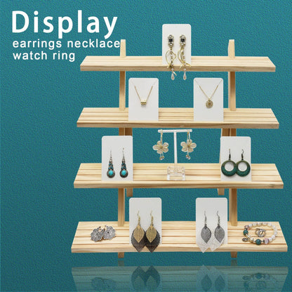 Auroal 4-Tier Wood Earring Display Stand, Jewelry Towers for Market Display, Farmers Market Display & Vendor Events, Natural Wood Earring & Jewelry Display for Vendors (4 Tier Wood.)